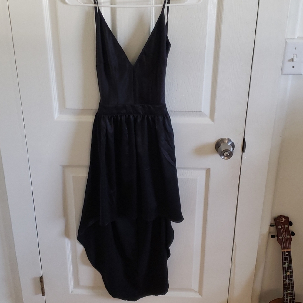 Black Open Back Satin Dress